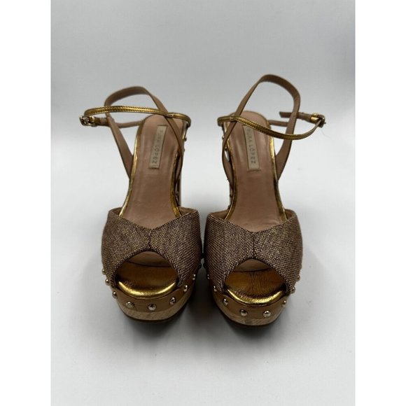 Pura Lopez Size 36 Studded Heeled Sandals Pumps Platform Wooden Chunky Heel Shoe - Picture 3 of 8